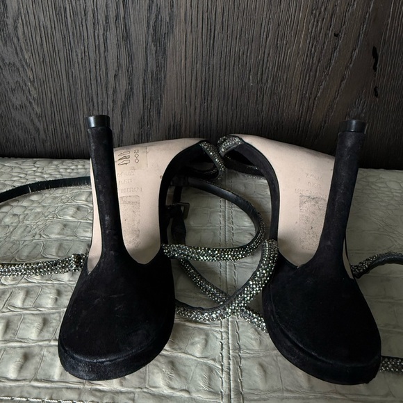 AQUA Black Suede Rhinestone Wrap Heels Size 9.5B – Bloomingdale’s Exclusive - Picture 8 of 9